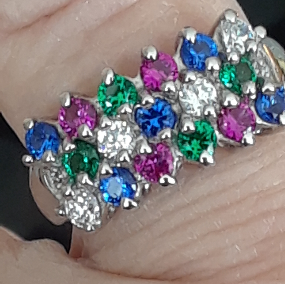 New! Sz7 Ruby- Emerald Sapphire Topaz .925 Ring